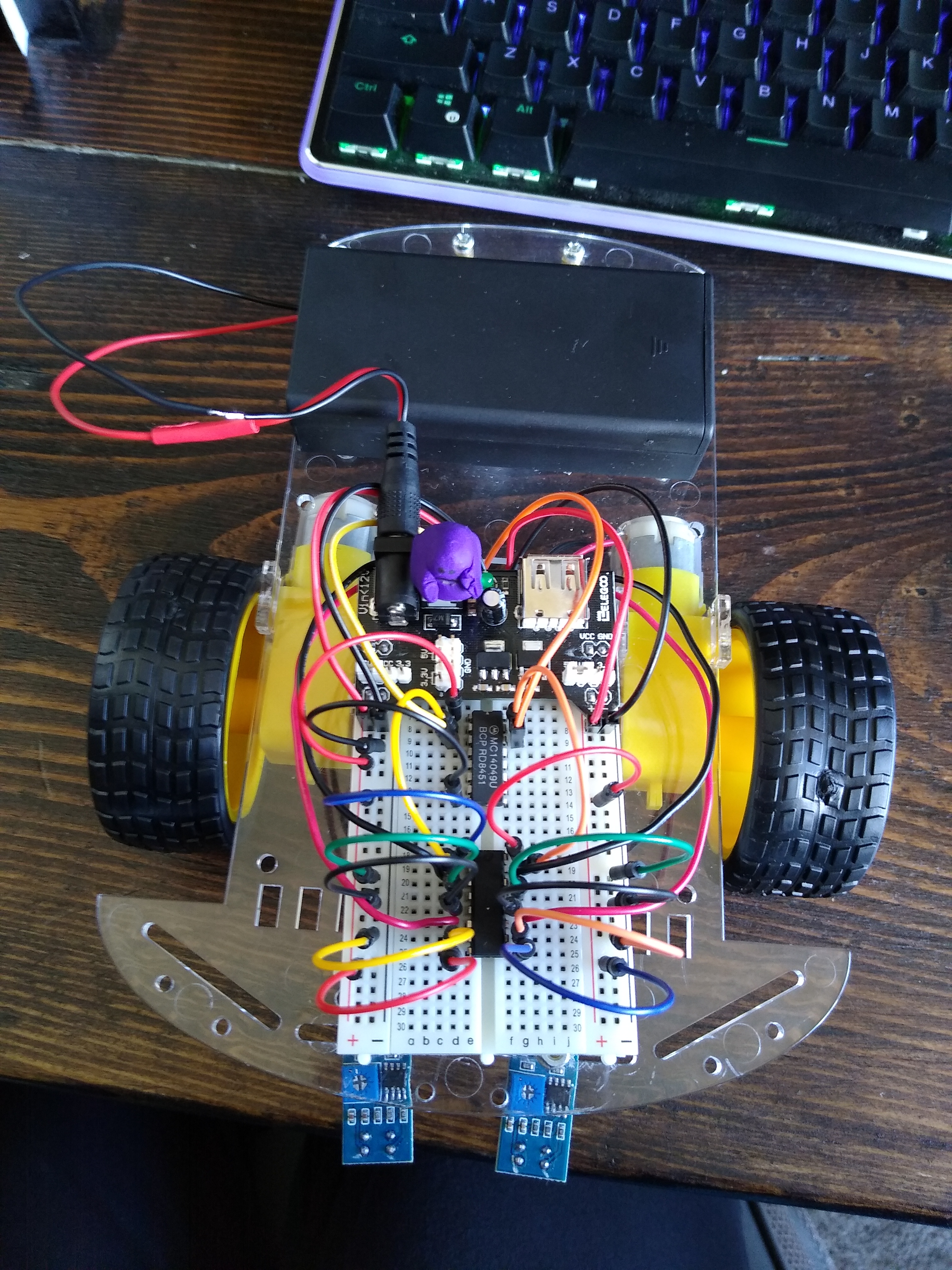 View of car with circuit from topside downwards.
