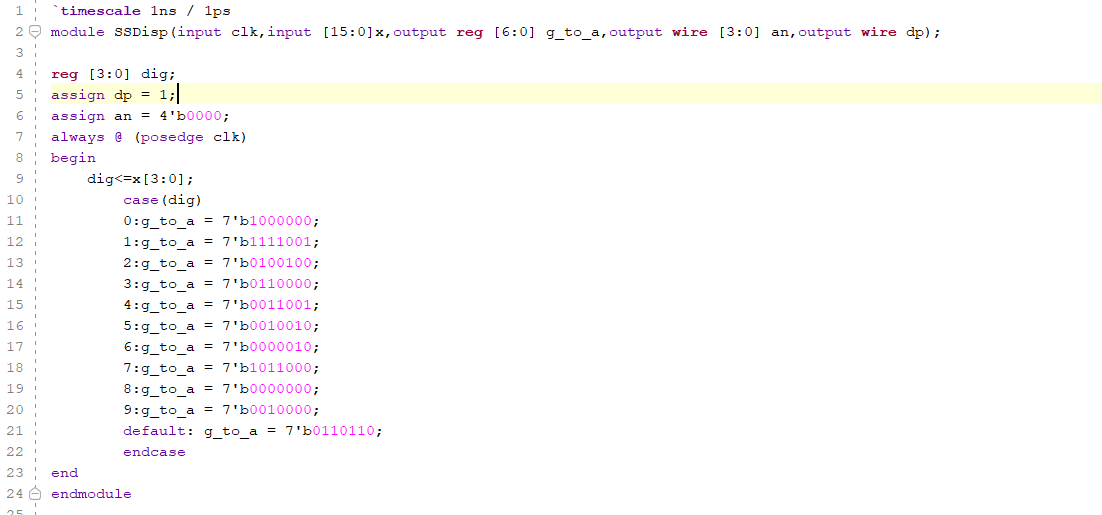 Seven segment display code