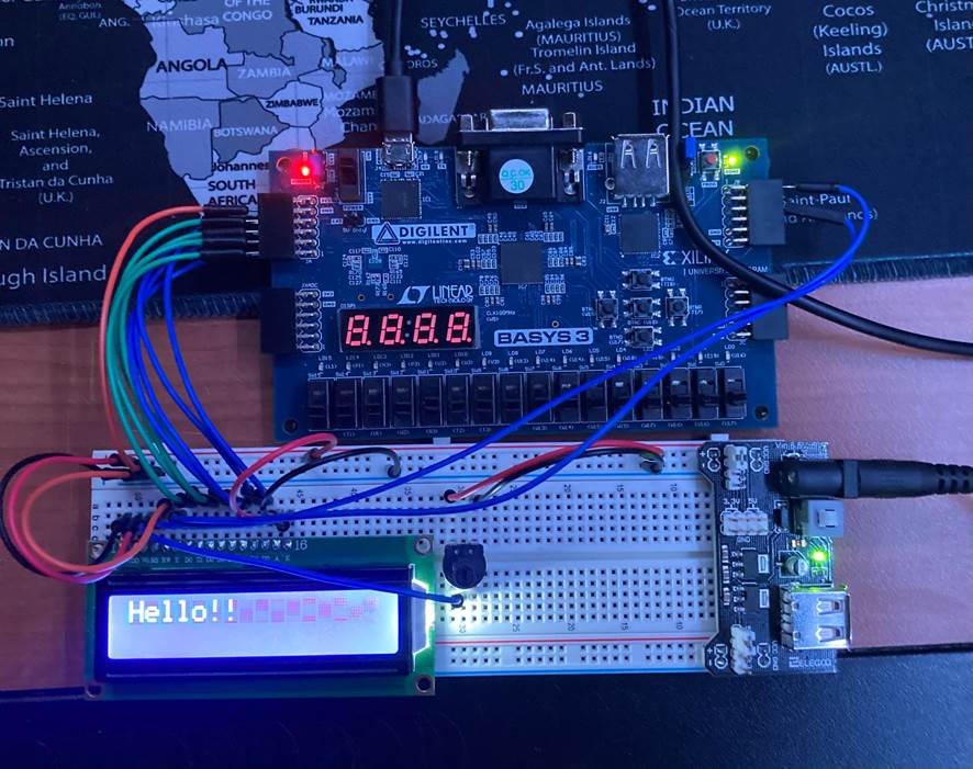 A circuit board with wires and a display

Description automatically generated