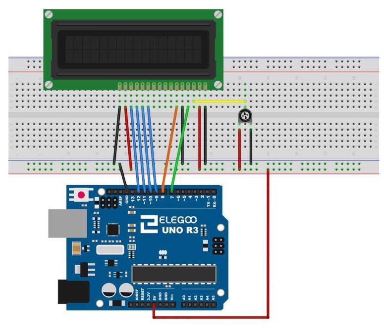 Fritzing diagram of Arduino Uno R3 to LCD display