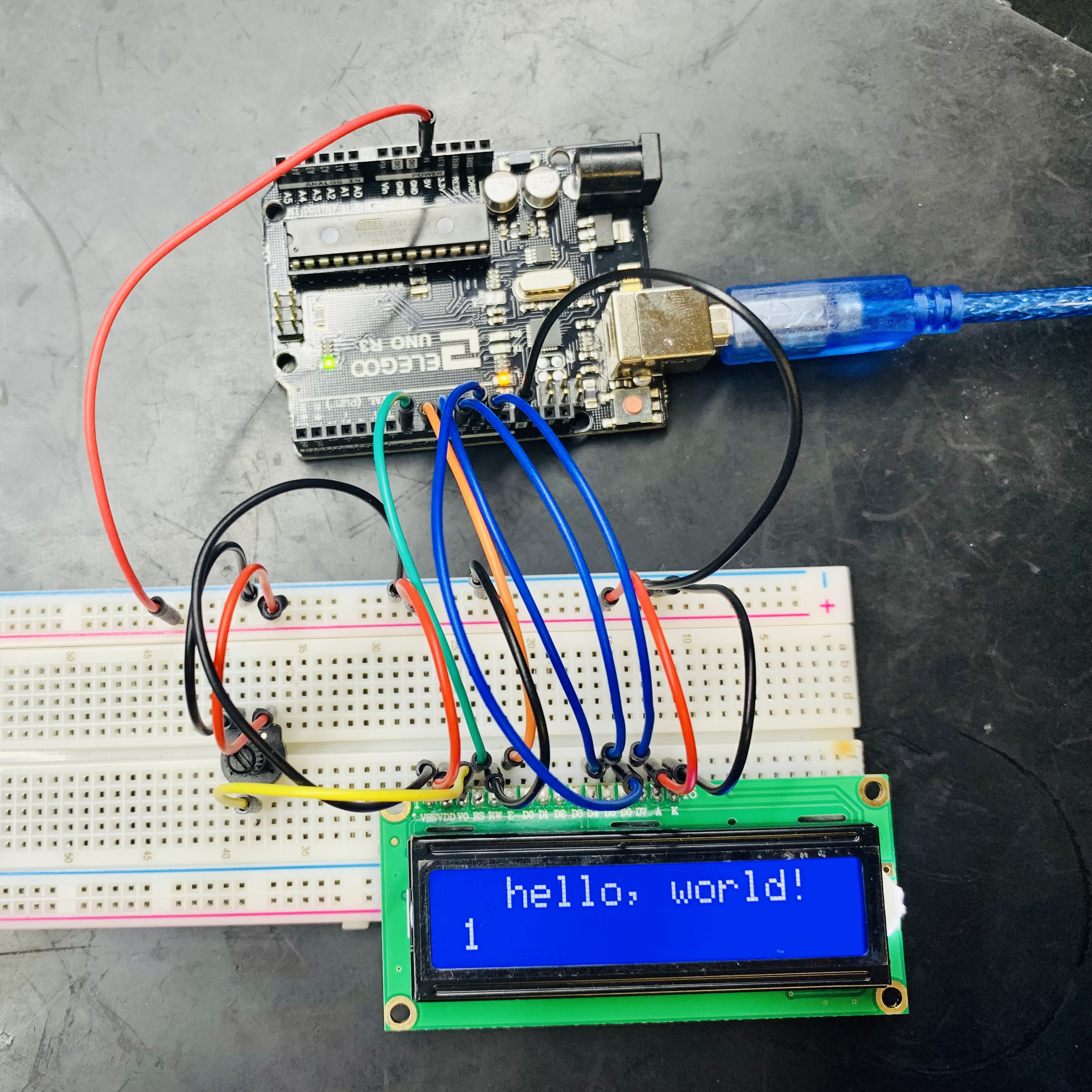 Task 1 - image of Arduino wired to LCD display