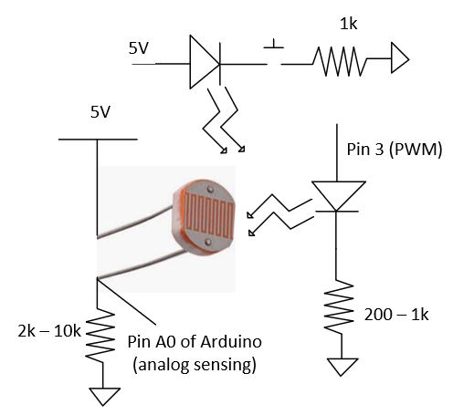 Photocell, extra LEDs, and a pushbutton circuit diagram