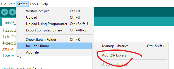 Adding the .zip file to the Arduino Library