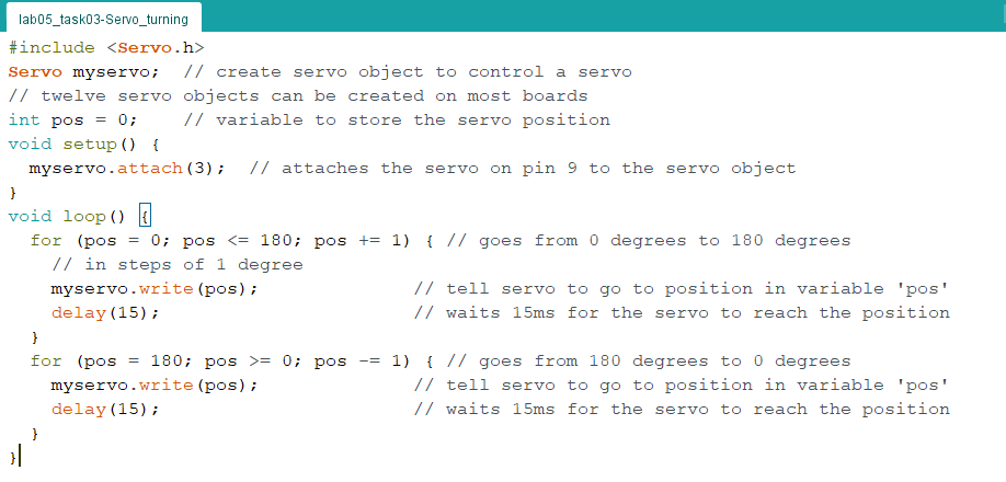 Arduino code - Servo turning