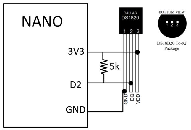 wiring from Nano to DS18B20 sensor