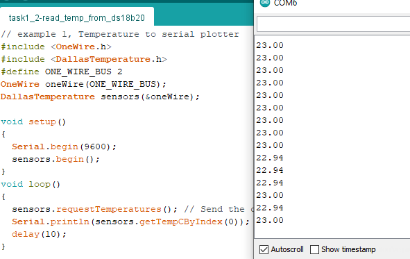 arduino code to read temperature from DS18B20